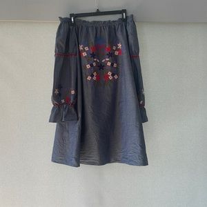 Blue max studio off shoulder mini dress with floral pattern